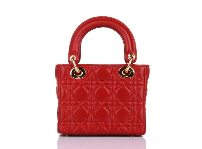 mini lady dior lambskin leather bag 6321 red with gold hardware